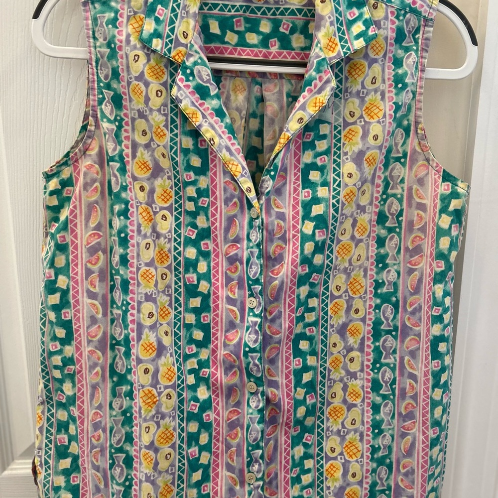 Vintage 1980 Bushwacker USA Coral Summer Themed Sleeveless Blouse, Size M